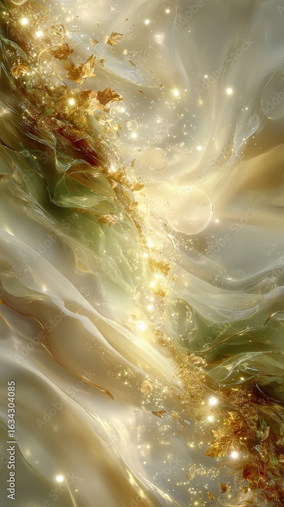 Aufkleber abstract golden stream with luminous particles: a luxurious and ethereal background for creative pro