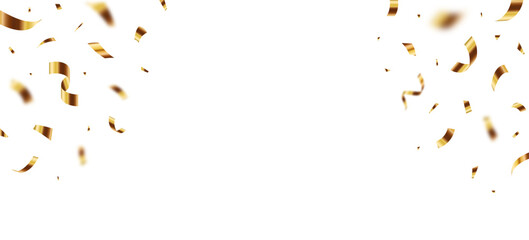 Gold confetti. Falling shiny golden confetti isolated on transparent background.