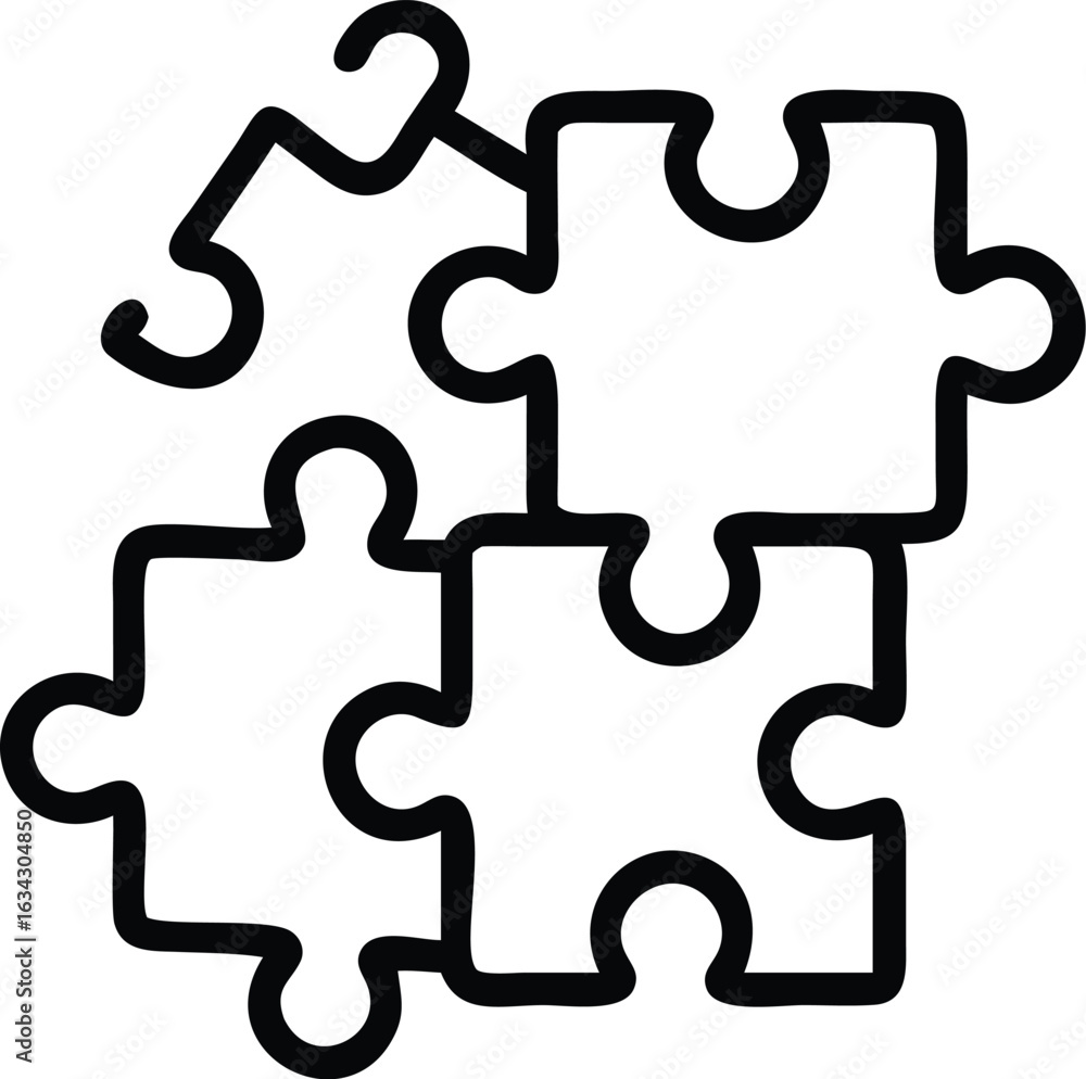 Poster abstract line art of interlocking puzzle pieces isolated on transparent background