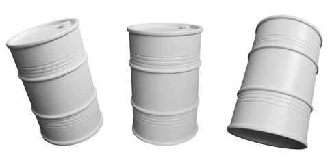 Empty white Oil barrels isolated on white background. Oil industry concept. 3d render