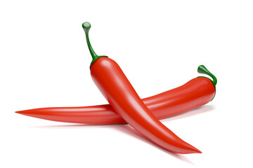 Red Chilli pepper isolated on white background, 3d render