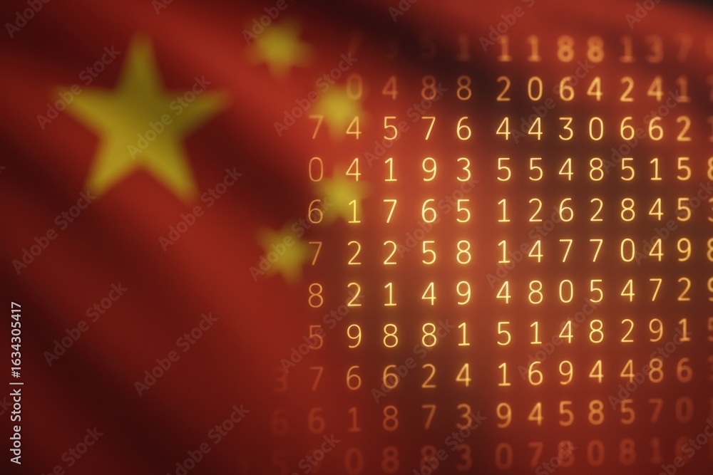 Poster digital data security in a blurry background with numbers and yellow star shapes illustration