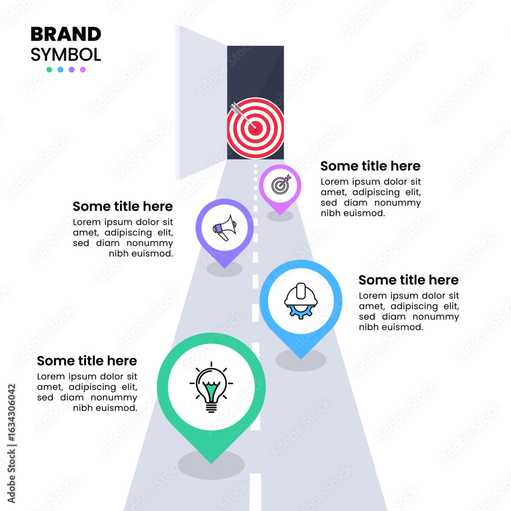 Aufkleber infographic template. dartboard with path and 4 steps