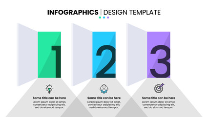 Infographic template. 3 open doors with numbers and icons