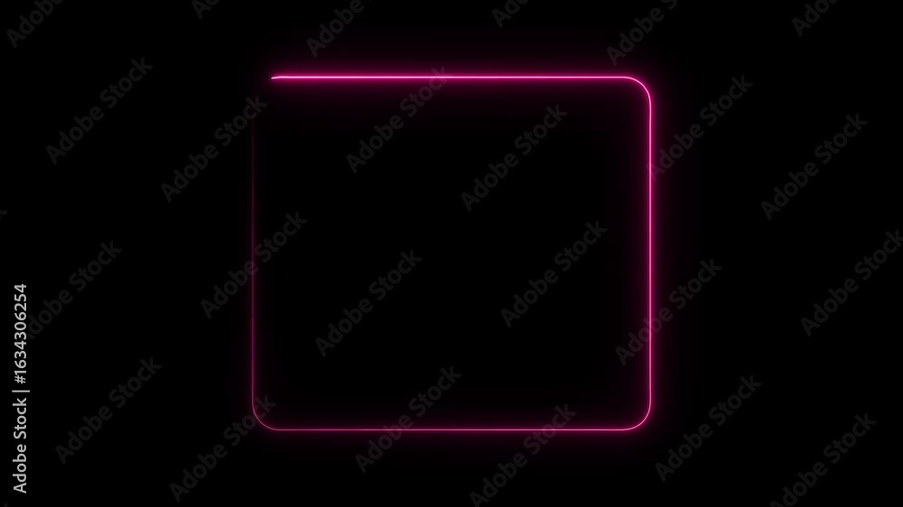 Poster neon pink square frame glowing against black background abstract geometric shape modern design eleme