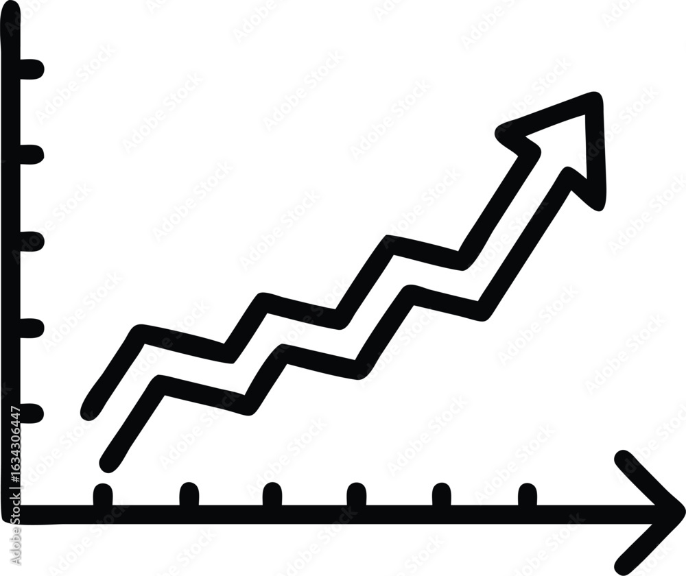 Poster hand drawn upward trending graph with arrows isolated on transparent background