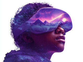 Woman VR Headset Cosmic Dreamscape