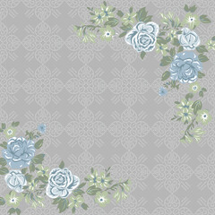 hijab scarf with rose motif design, gray background
