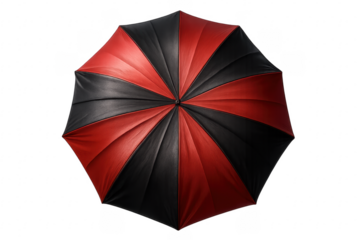 Red and black umbrella covering from rain on transparent background