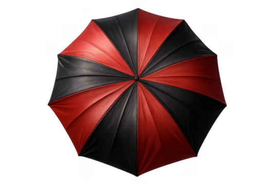 Red and black umbrella covering from rain on transparent background