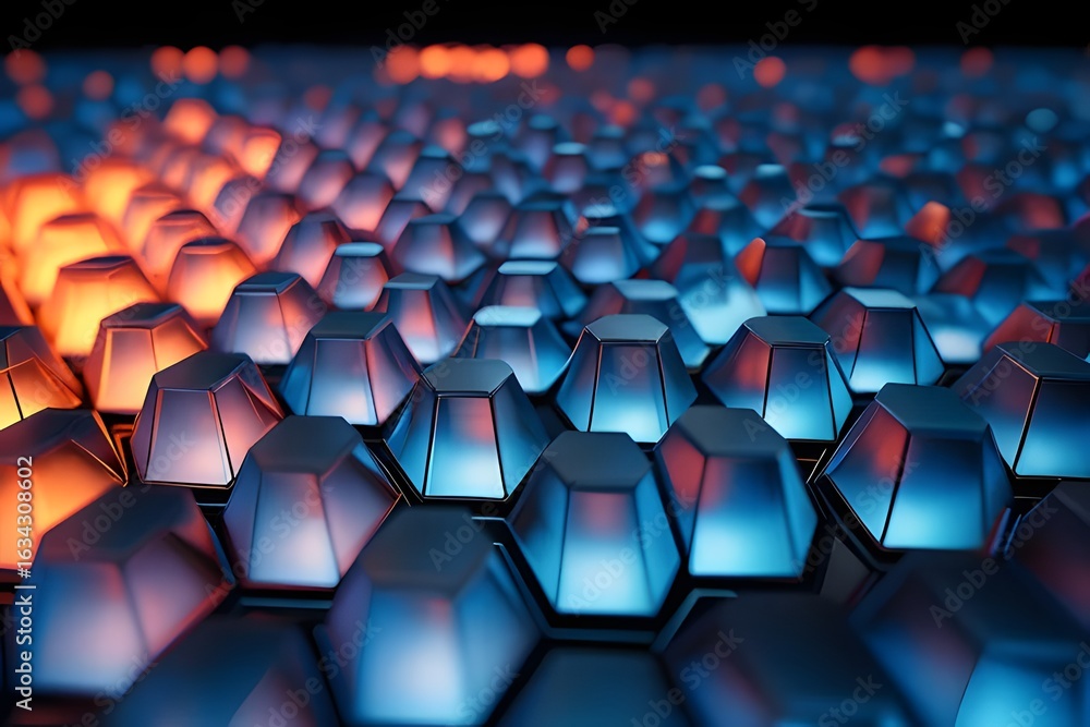 Aufkleber abstract futuristic background with a repeating hexagonal pattern illuminated by a gradient of blue 