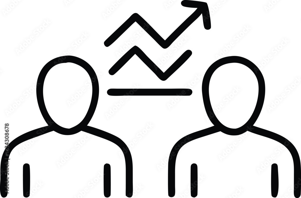 Poster two people with upward trending graph between them isolated on transparent background