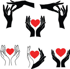 A compassionate vector illustration depicting hands holding a heart, symbolizing care, love, charity, donation, health, and a positive mindset. Ideal for diverse projects related to kindness.