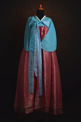 Hanbok on a mannequin. Hanbok is Korean traditional clothes consist of a blouse called jeogori and...