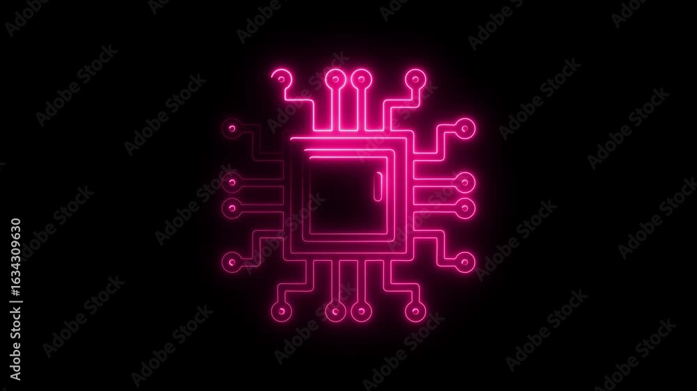 Aufkleber futuristic neon circuit board design glowing pink on black background abstract digital technology co