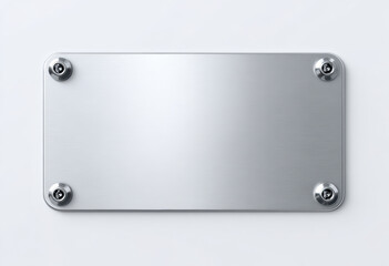 Blank metallic nameplate with screws on each corner against plain background