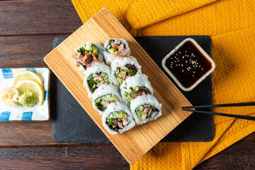 Sushi Rolls With Soy Sauce & Wasabi