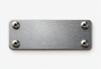 Rectangular metal plate with brushed texture and four screws on corners. Industrial and sleek design
