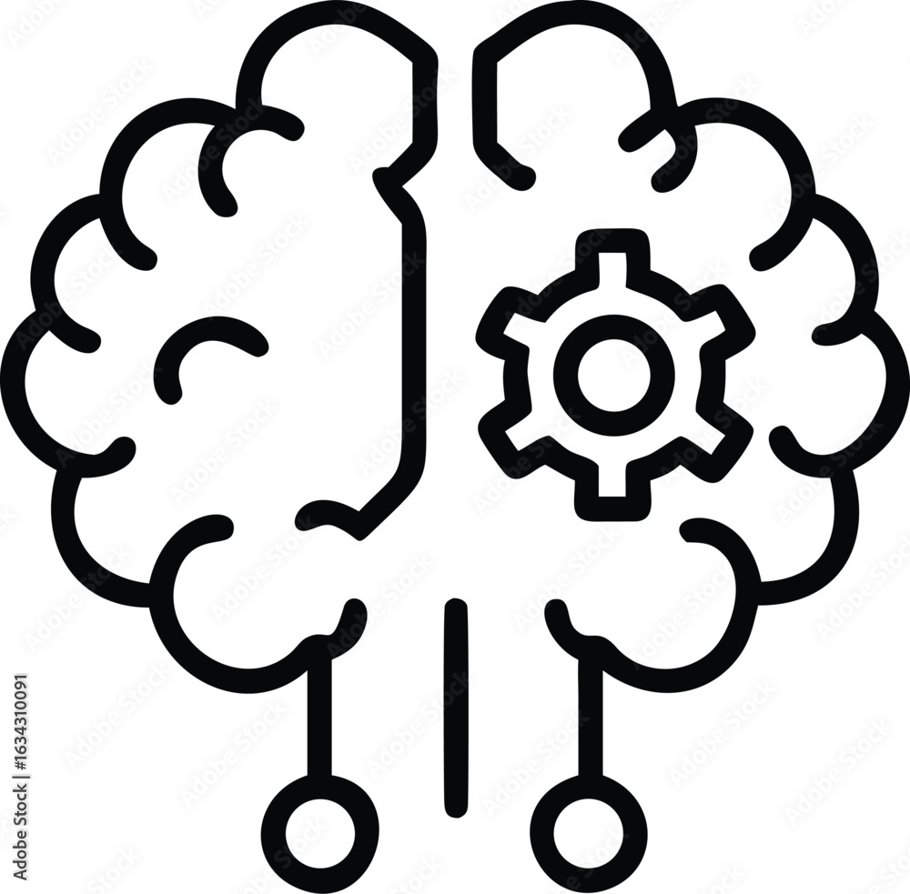 Poster stylized brain with gear symbol representing artificial intelligence isolated on transparent backgro