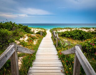 Obraz premium Wooden walkway leading to the ocean