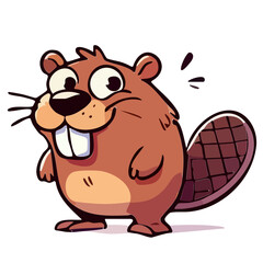 Happy smiling cartoon beaver character. Cheerful humour rodent mascot. Cute funny beaver logo with big teeth. Friendly woodland animal