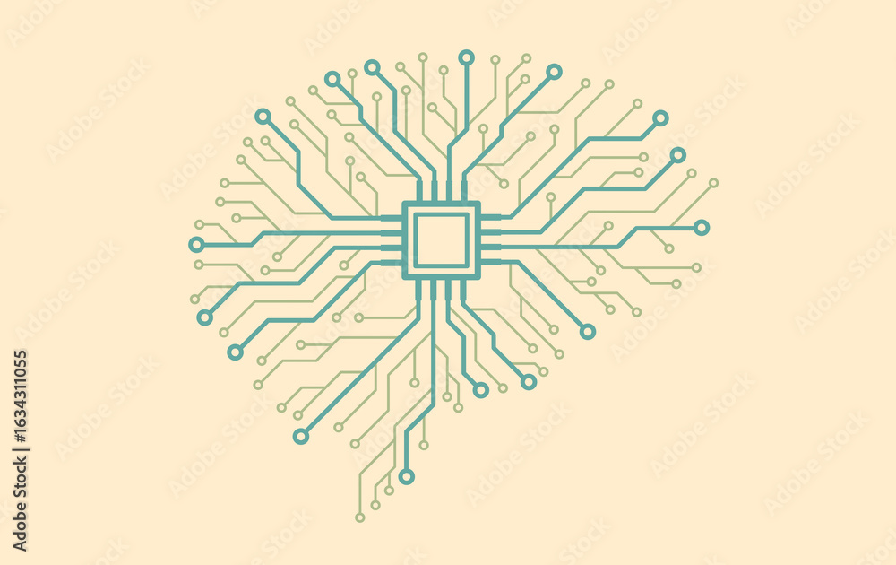 Fototapete a human electronic brain with a processor, stylized as a printed circuit board. the concept of artif