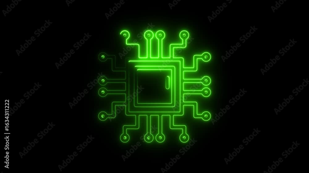 Poster futuristic green circuit board glowing neon on black background digital technology concept abstract 