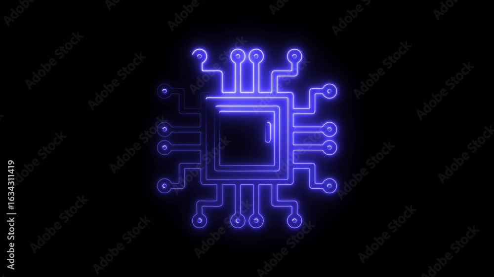 Poster futuristic neon circuit board animation glowing blue against black background technology concept dig