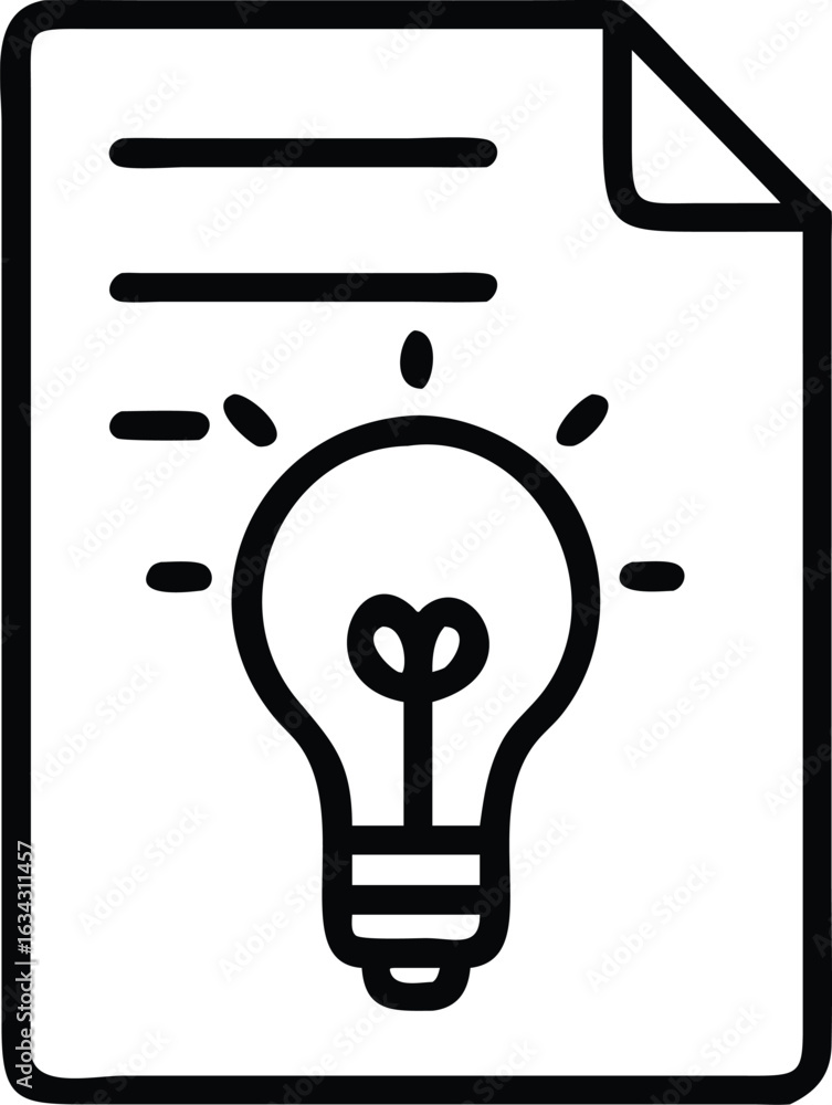 Poster illustration of a document with a lightbulb symbolizing an idea isolated on transparent background