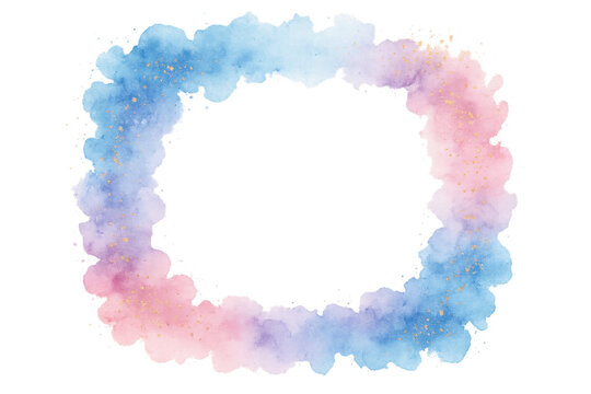 Watercolor frame with gold glitter on transparent background