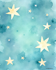 Obraz premium Soft pastel stars in Transformative Teal shades painted in delicate watercolor style on white background for elegant designs