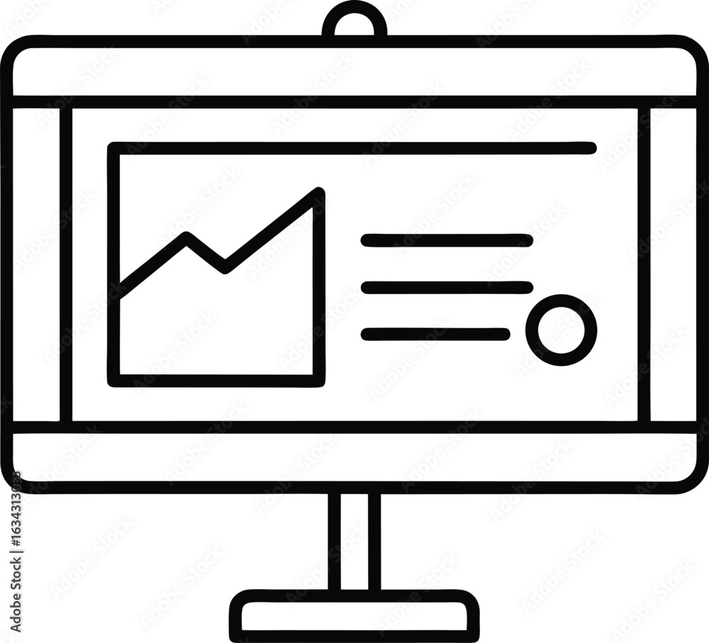 Poster computer screen displaying a financial growth chart and settings isolated on transparent background