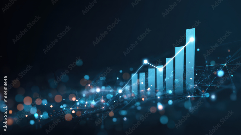 Poster optimistic business growth graph showing success and progress. digital technology and finance data a