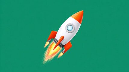 Cartoon rocket launch with an exciting spacecraft flying with fire. powerful illustration of speed, power, and ambition of successful startup business soaring high