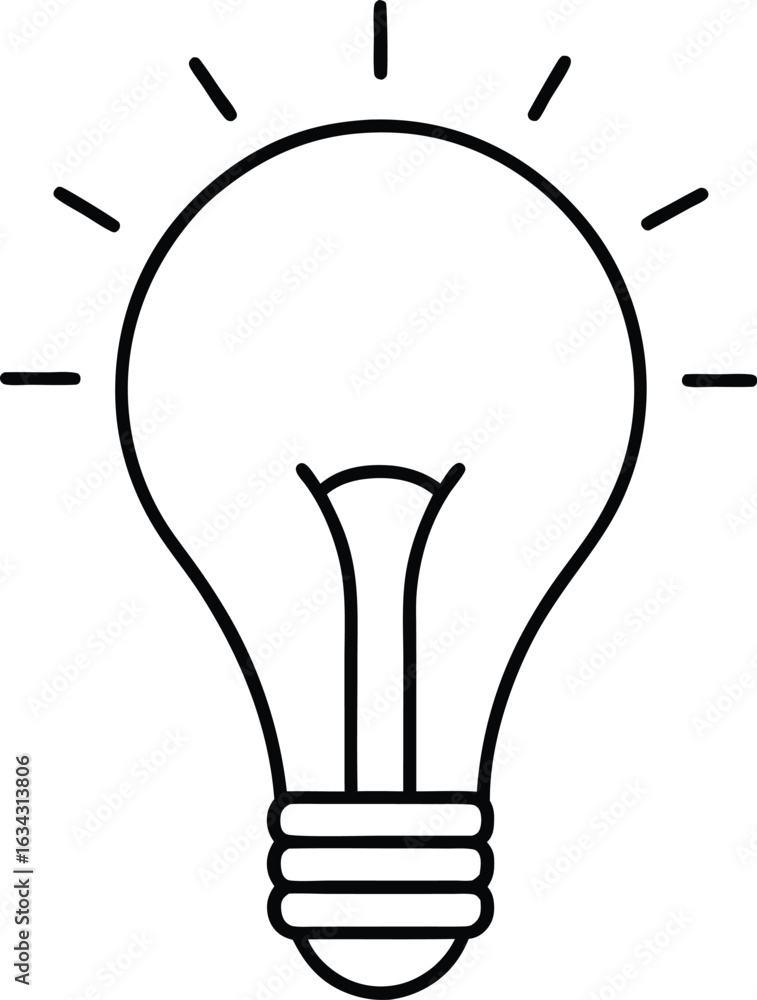 Poster simple outline of a glowing light bulb representing an idea isolated on transparent background