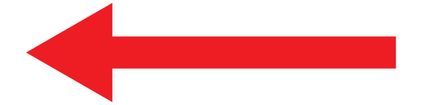 Long arrows. Red arrow pointing vector. Red left arrow icon. Straight long arrow pointing . Vector red long arrow icon. Thin long arrow vector icon. A solid long arrow pointing  on  white background.