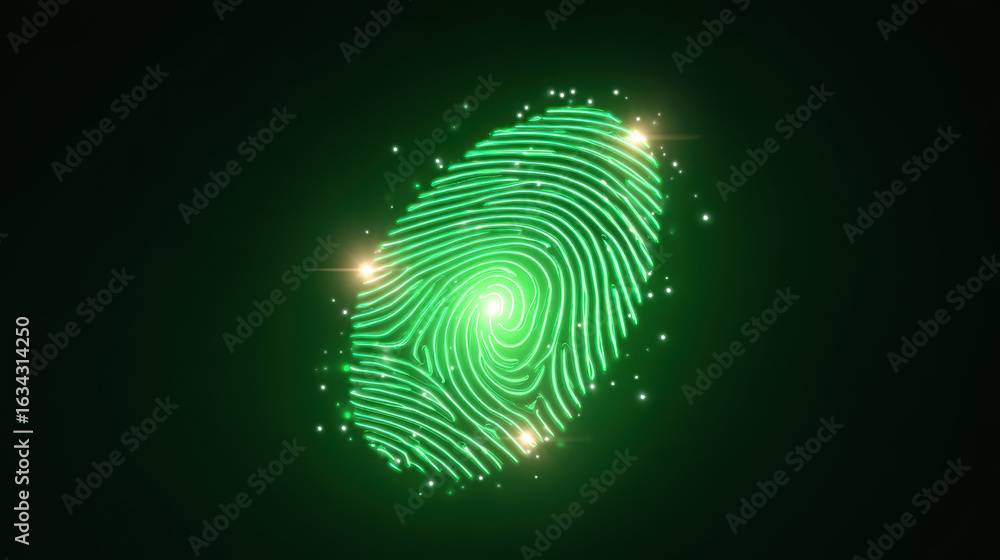 Aufkleber futuristic glowing green fingerprint for secure biometric identification. digital scanner analyzes u