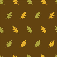 Oak leaves seamless pattern. Vector illustration on brown background. For wrapping paper, scrapbooking, textile, backgrounds, posters.