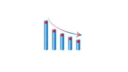 A PNG Or Transparent Blue Business Bar Chart With Downward Arrow Or Declining Curve. Ideal For Representing Loss, Negative Trends, Economic Recession, And Financial Report