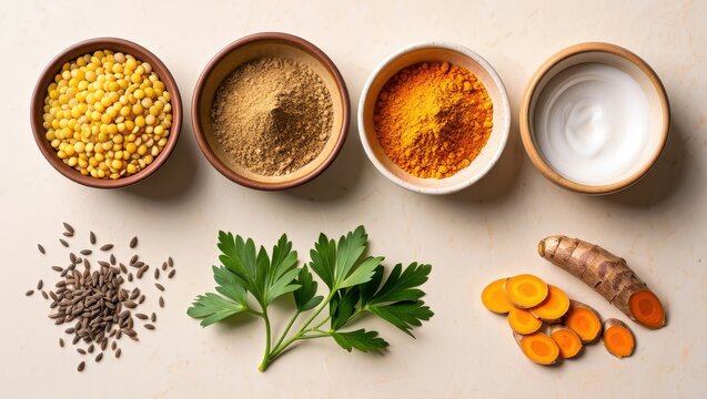 A collection of various spices and herbs including lentils turmeric cumin and parsley isolated on white background isolated on transparent background