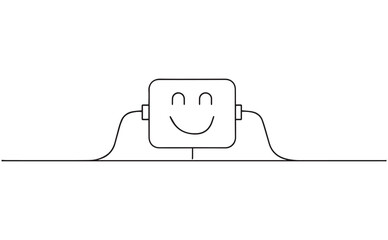 Obraz premium Smiling robot face icon vector, line art style