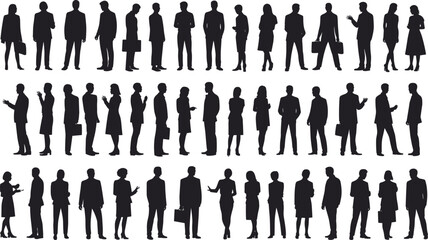 Business professionals silhouettes, talking office people, standing employees, teamwork communication, vector illustration set for corporate, meeting, professional, design use