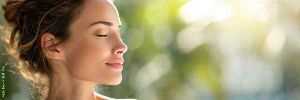 Poster confident woman relaxing in a serene spa setting after a rejuvenating procedure with soft lighting