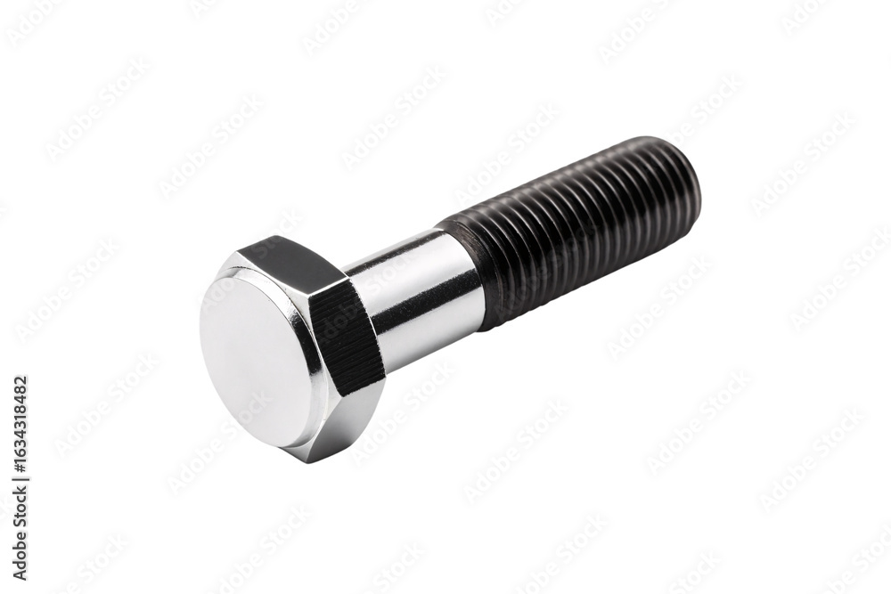 Aufkleber chrome hex bolt with threaded shaft and hexagonal head, isolated on a transparent background