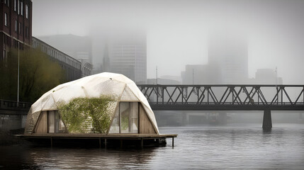 fox sitting on a frozen pond under an aurora curtain with glowing eyes
