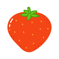 A cheerful cartoon strawberry, bursting with vibrant red and green colors, ready to enjoy.