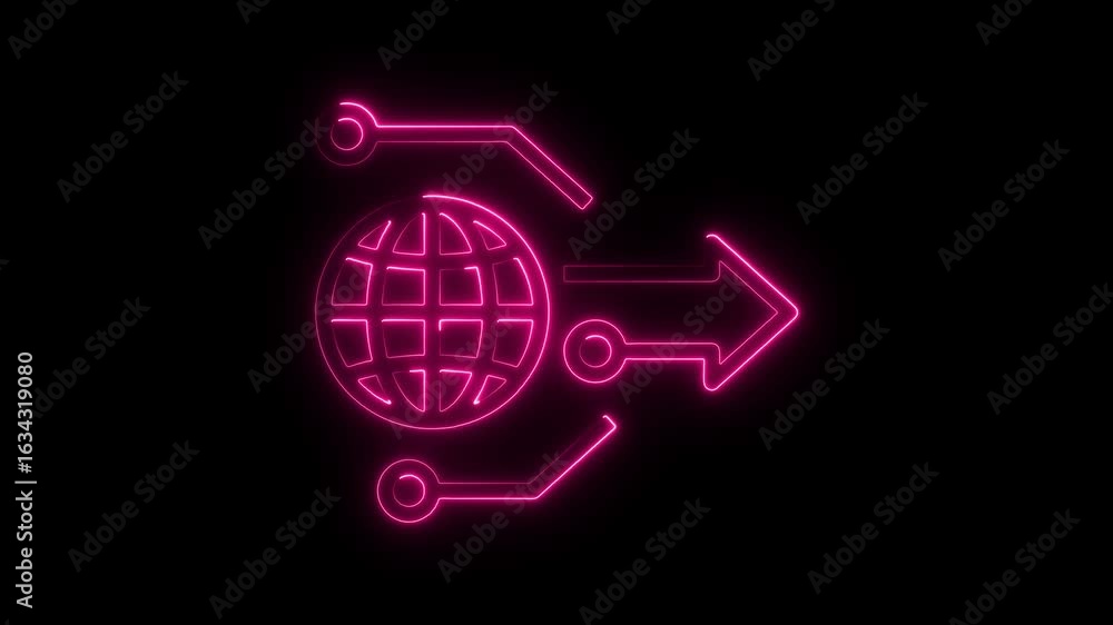 Poster glowing neon global network connection animation digital world technology concept illustrative graph