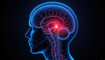 Detailed anatomical illustration of the human brain.