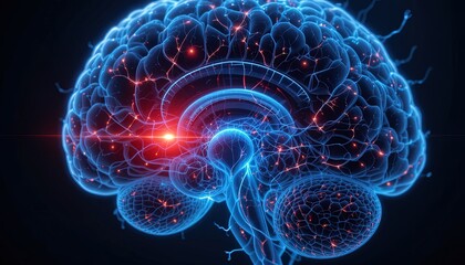 Obraz premium Detailed illustration of a human brain's neural network.