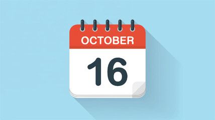 A flat design digital calendar 16 october icon on a light blue background.  